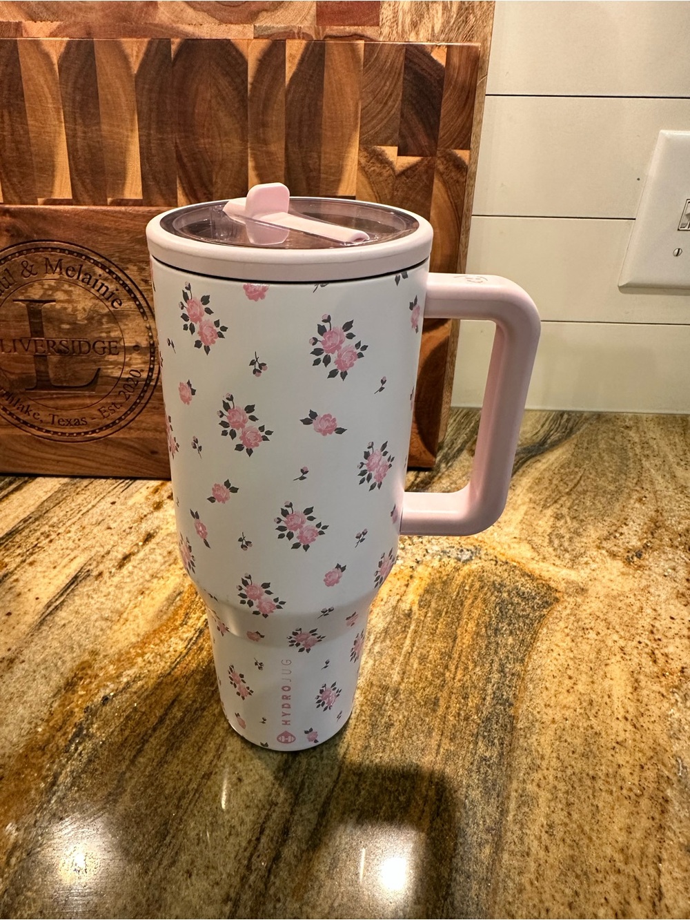 Floral Pink Handle Travel Tumbler HydroJug